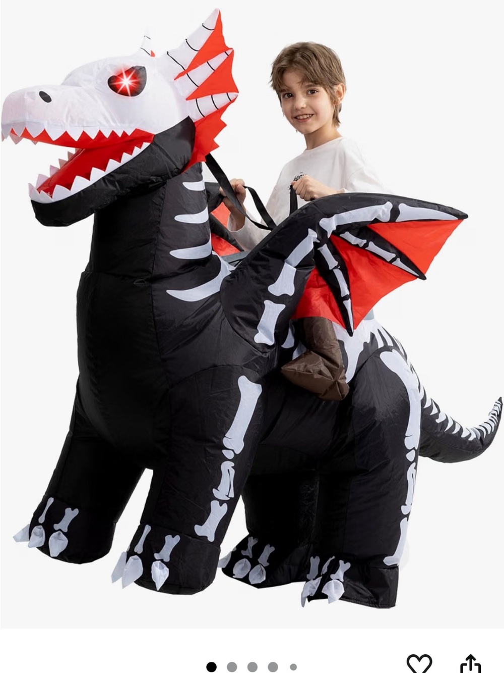 Kids Inflatable Skeleton Dragon Costume - Black & Red